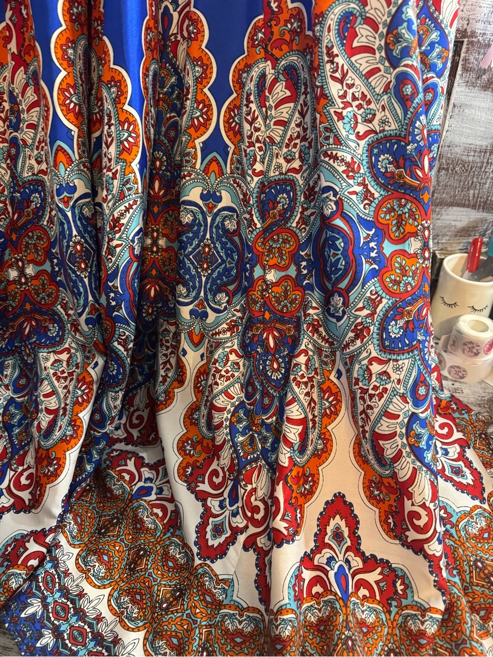 Cupio Cobalt Blue Maxi Skirt with Multicolor Paisley Hem - Picture 3 of 5